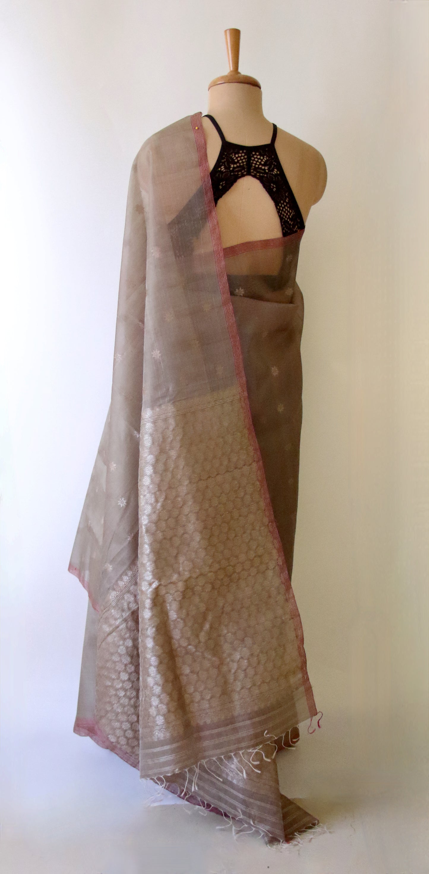 Natural Dyed Handloom Organza Silk Sari From Assam