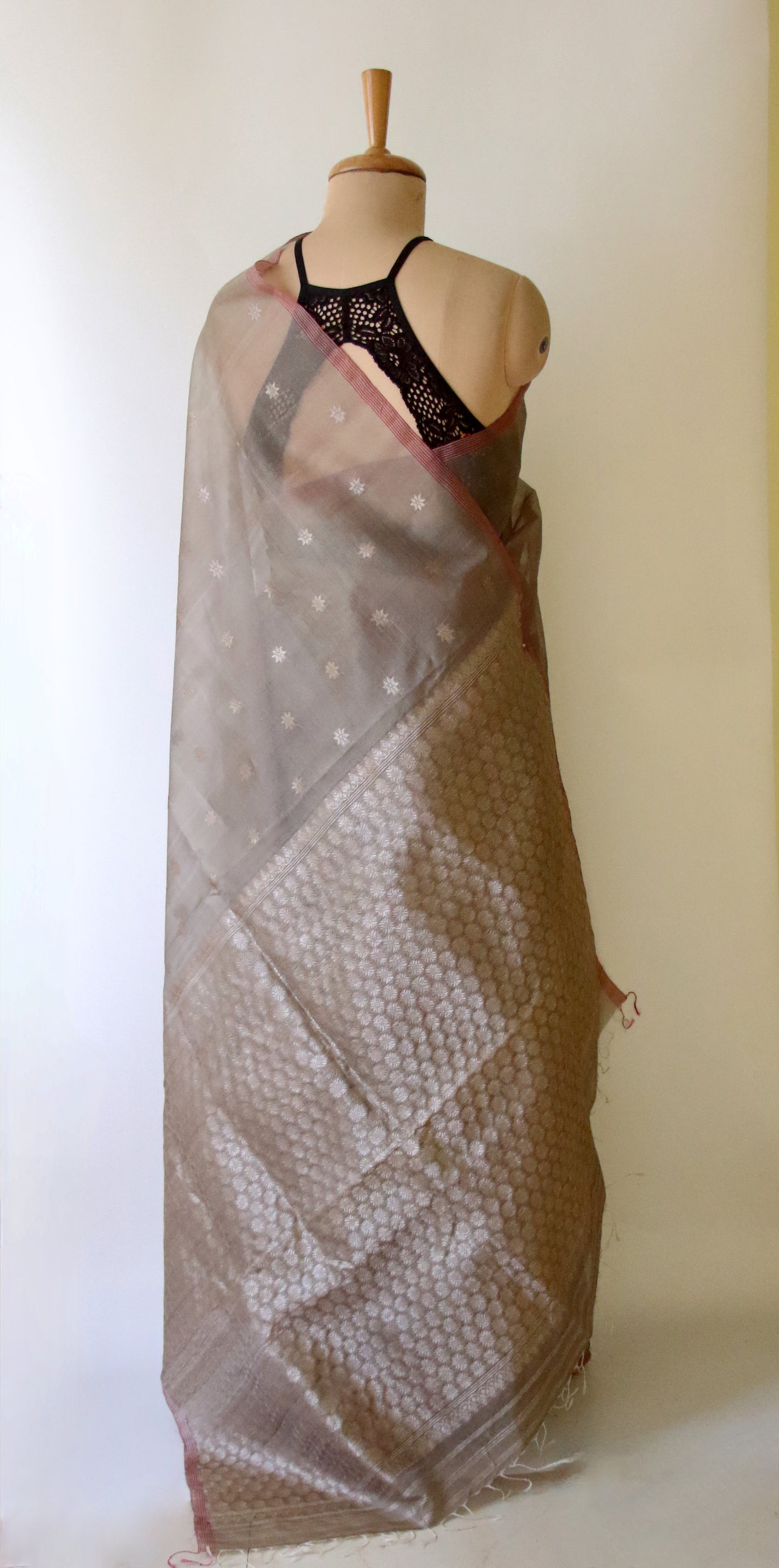 Natural Dyed Handloom Organza Silk Sari From Assam
