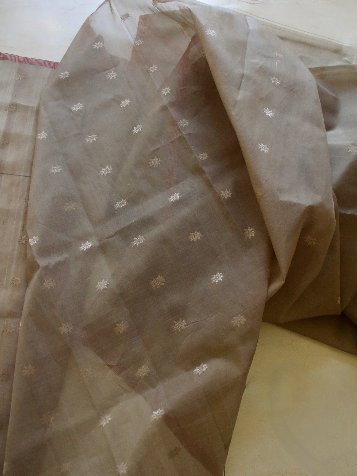 Natural Dyed Handloom Organza Silk Sari From Assam