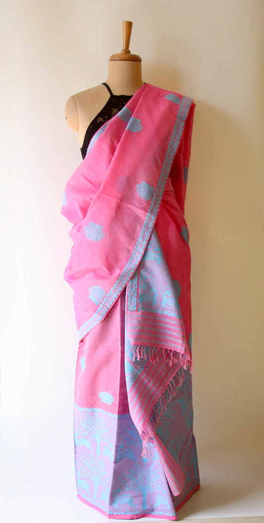 Pink Cotton Silk Handloom Mekhela Chador Set
