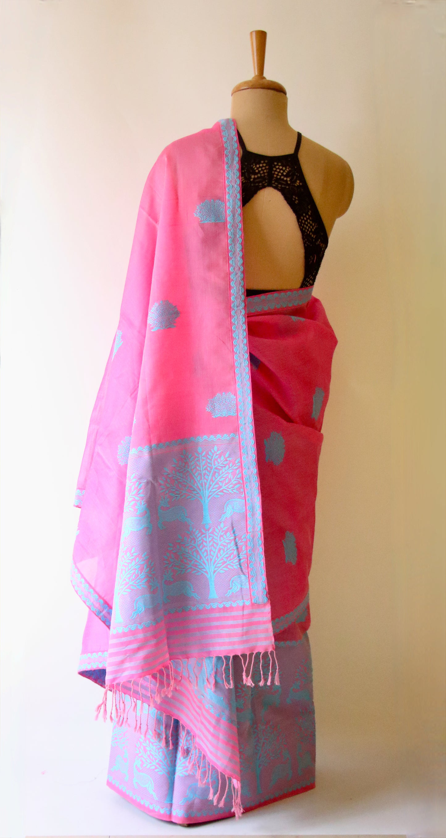 Pink Cotton Silk Handloom Mekhela Chador Set