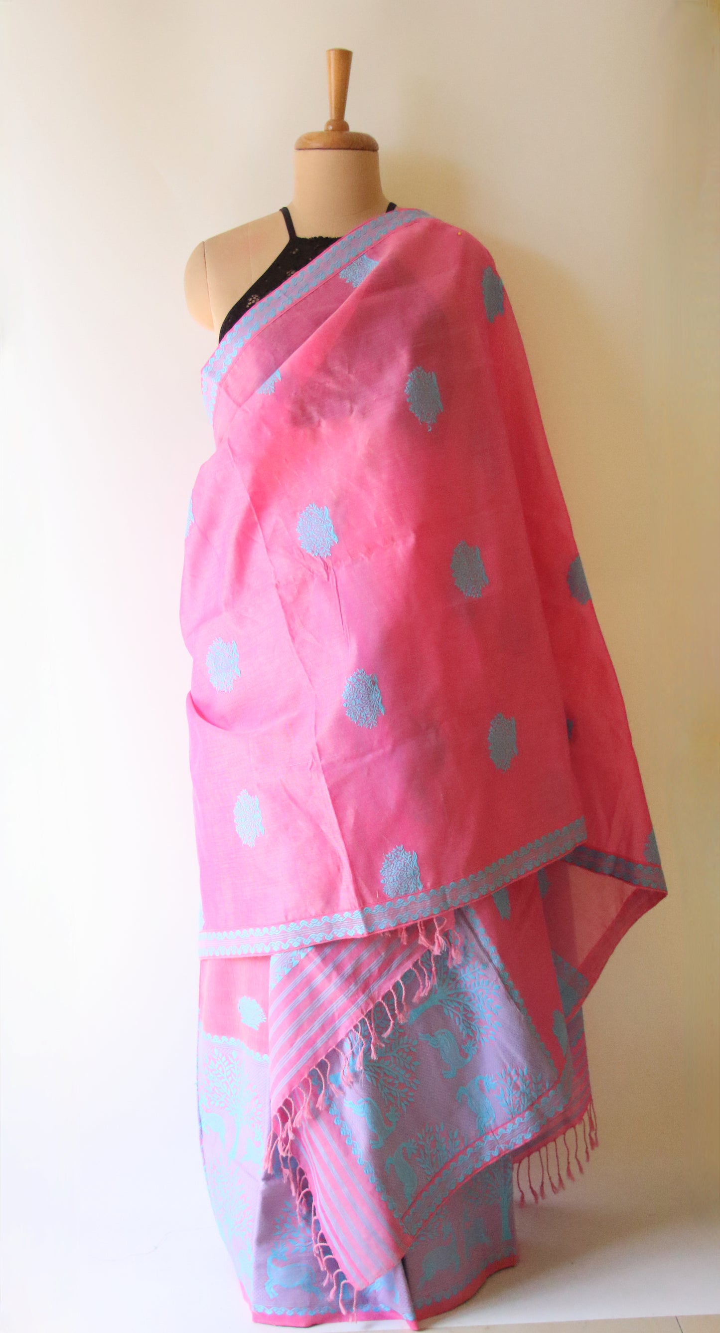Pink Cotton Silk Handloom Mekhela Chador Set