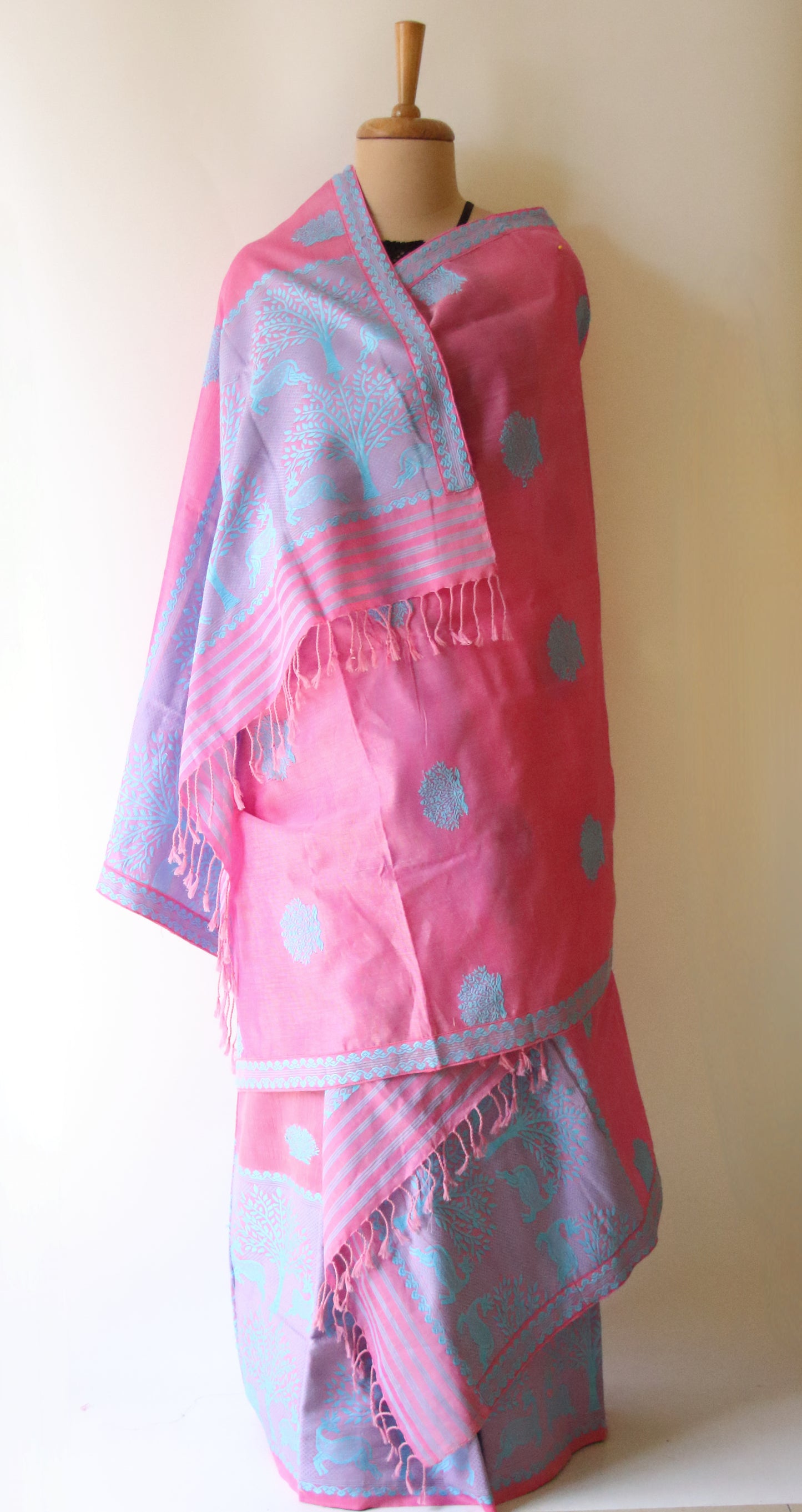 Pink Cotton Silk Handloom Mekhela Chador Set