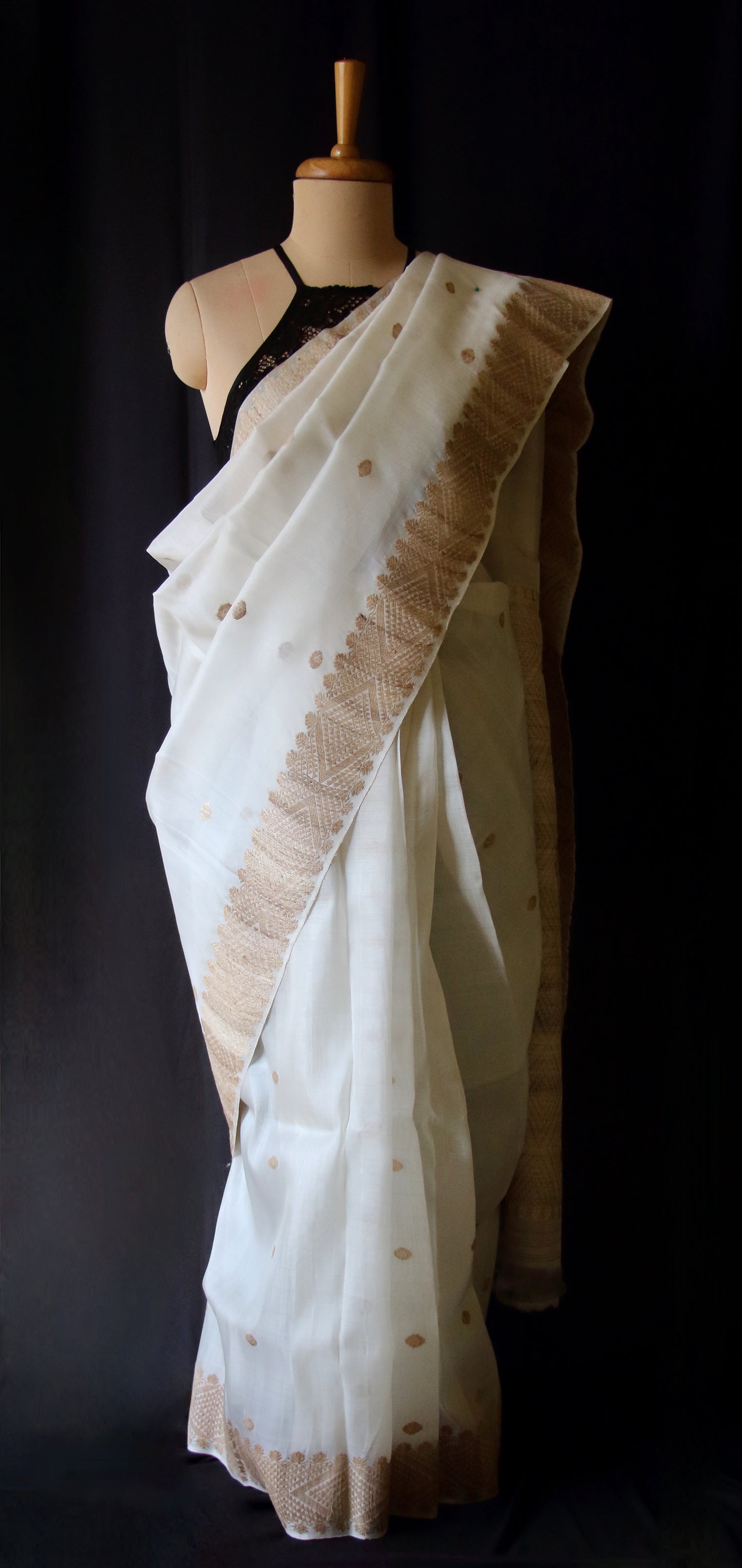 Natural Off White Handloom Silk Organza Saree from Assam