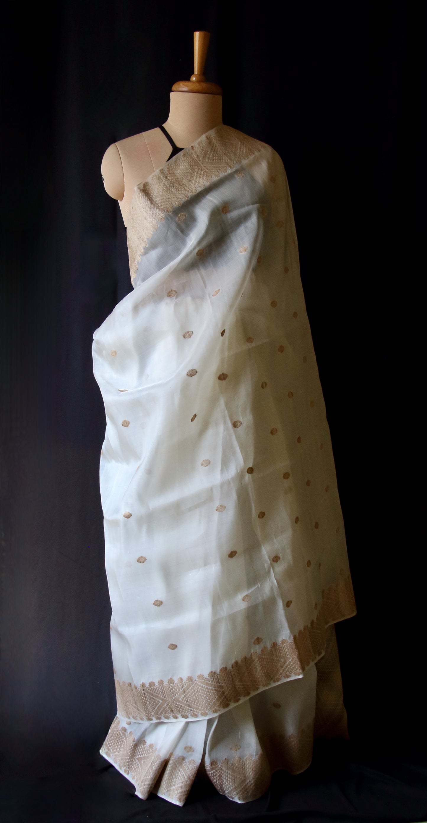 Natural Off White Handloom Silk Organza Saree from Assam