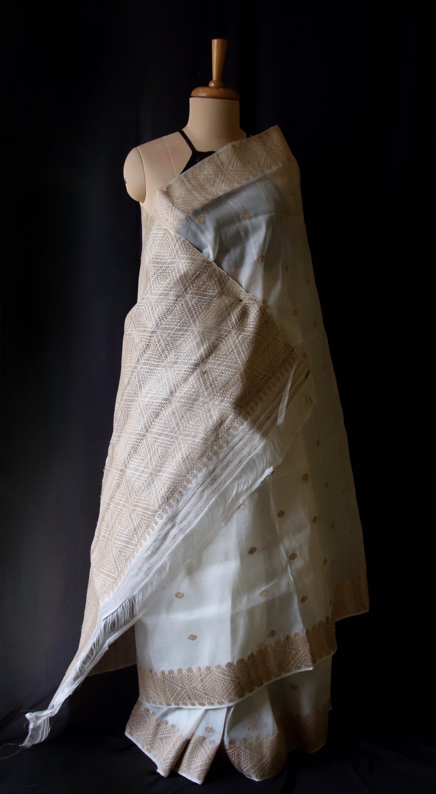 Natural Off White Handloom Silk Organza Saree from Assam