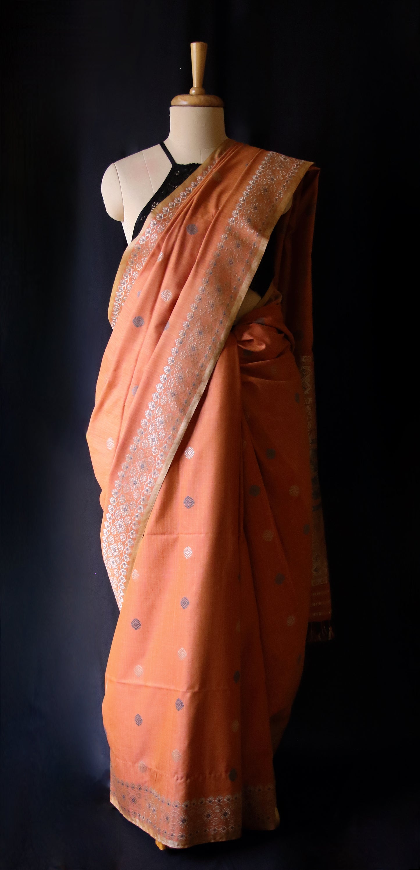 Natural Dyed Peach Handloom Eri Silk  Sari from Assam