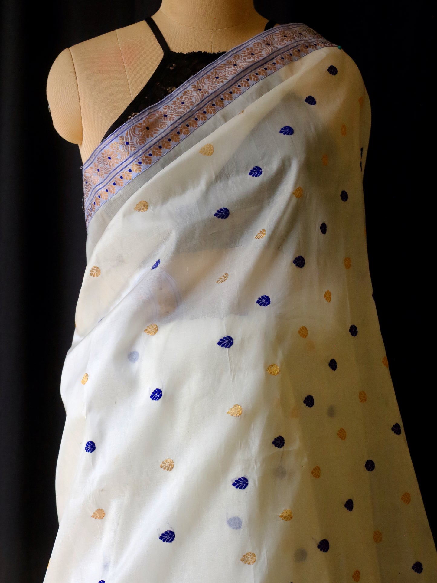 Off White Handloom Mulberry Silk Saree from Assam