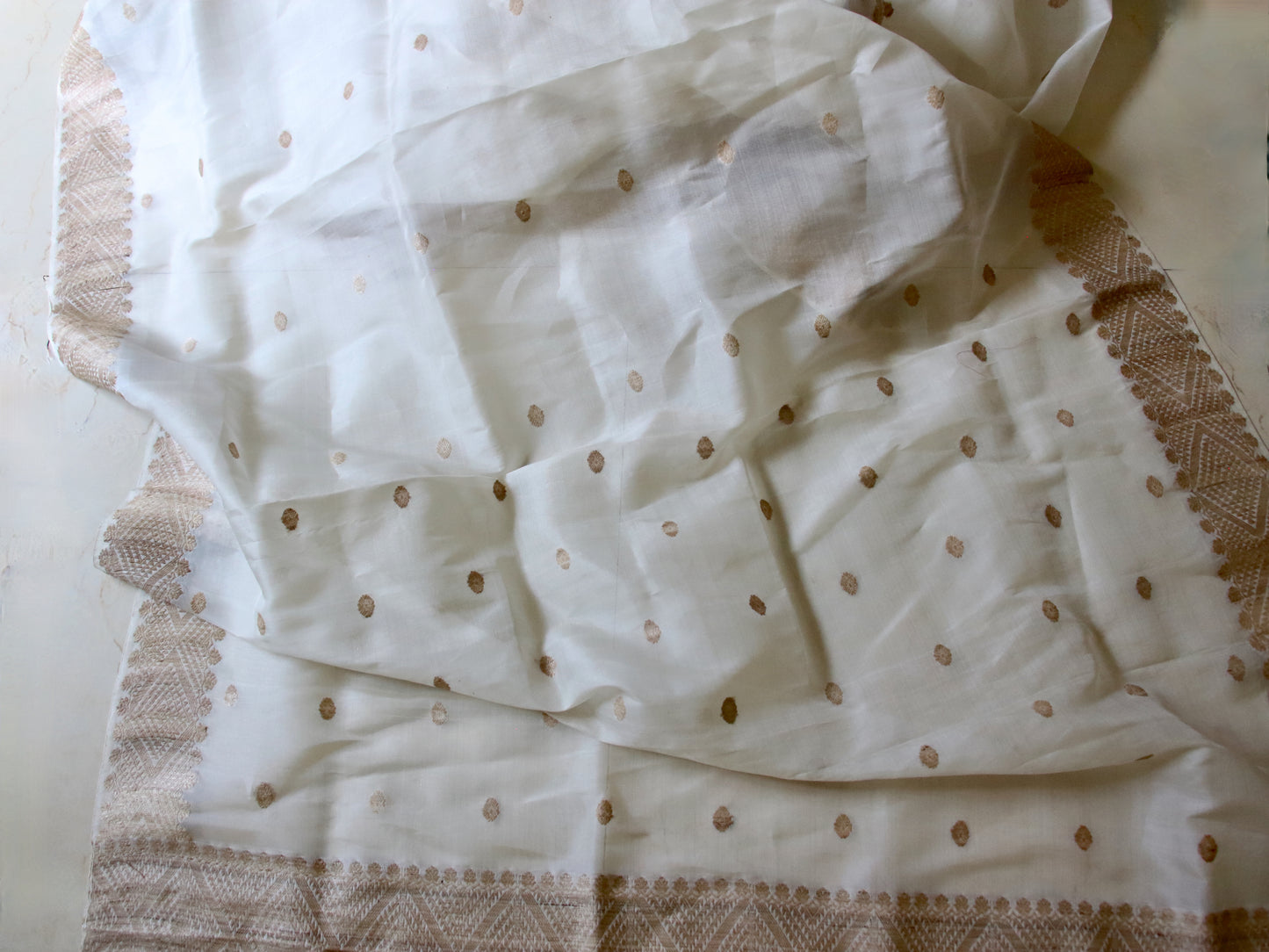 Natural Off White Handloom Silk Organza Saree from Assam