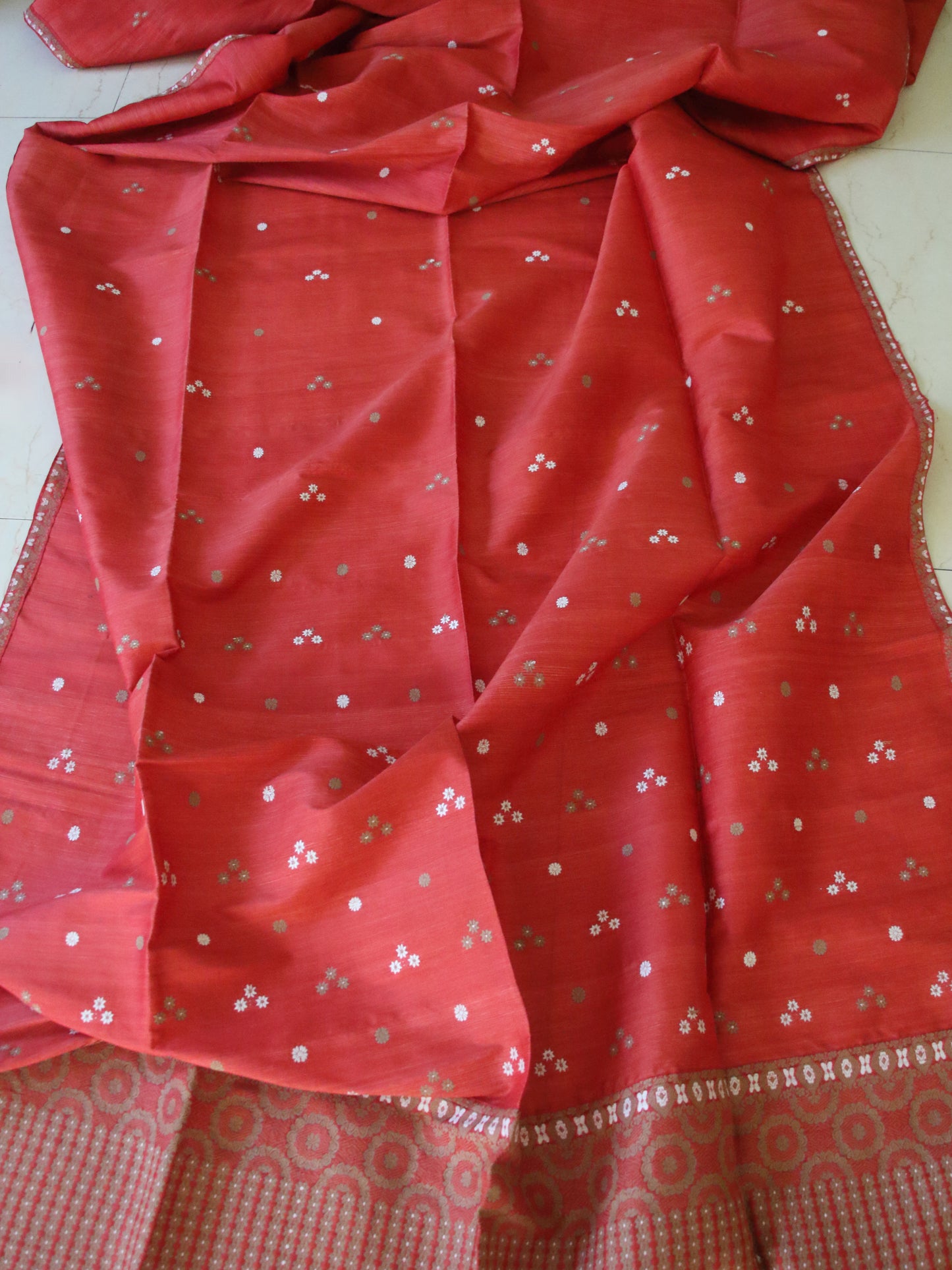 Rust Orange Natural dyed Handloom Silk Saree from Assam