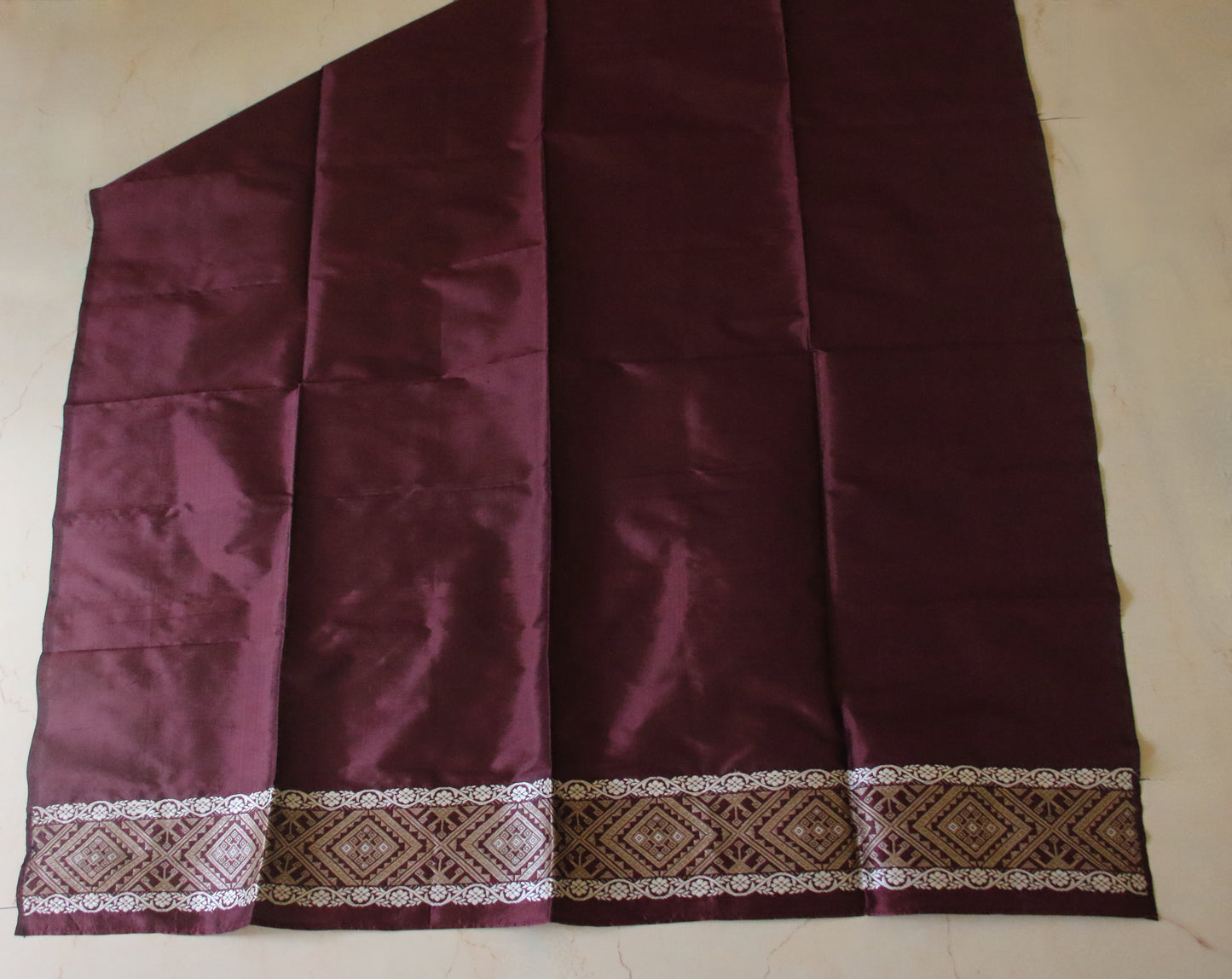 Maroon Natural Dyed Mulberry Silk Mekhla Chador Set from Assam ,