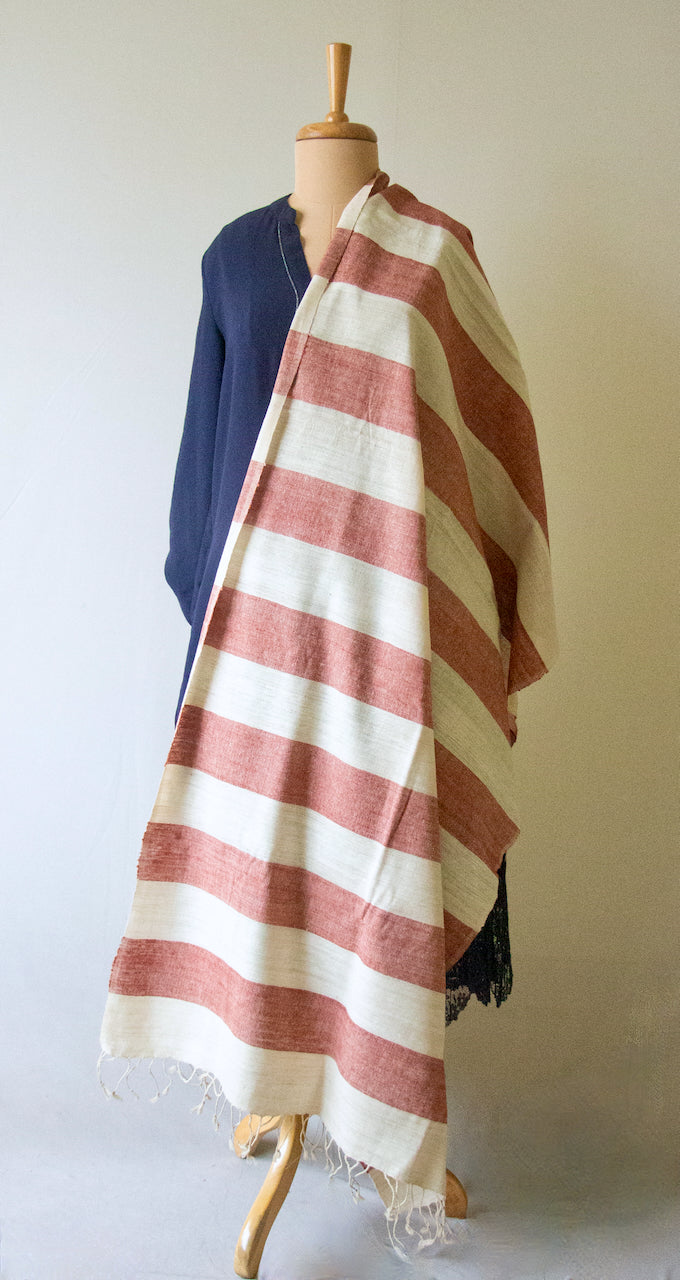 Pink Stripe Natural Dyed Eri silk Handloom Shawl from Assam