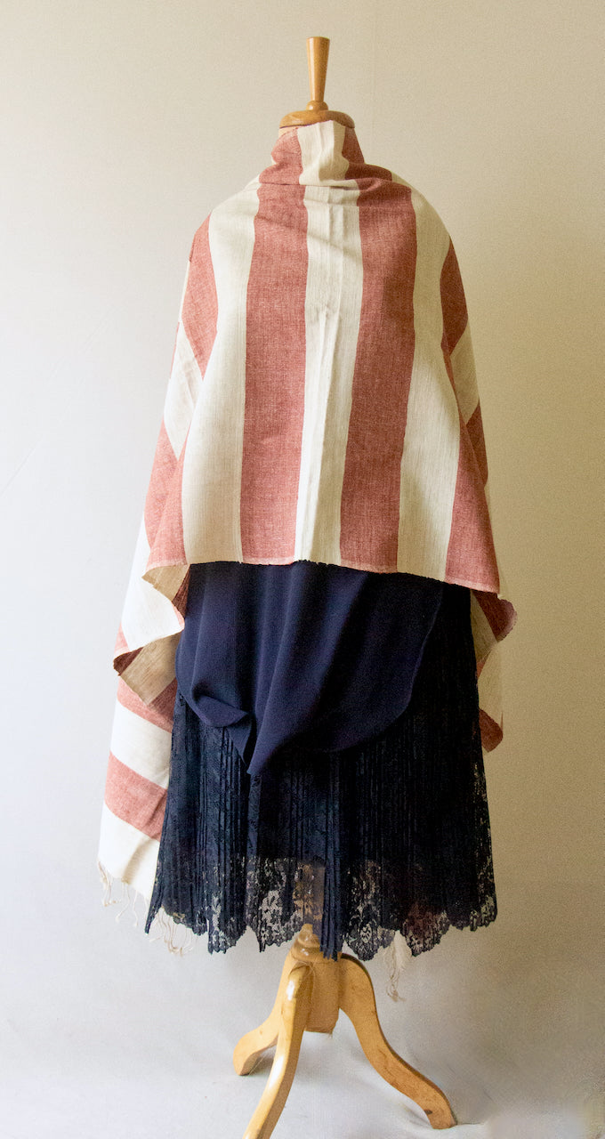 Pink Stripe Natural Dyed Eri silk Handloom Shawl from Assam