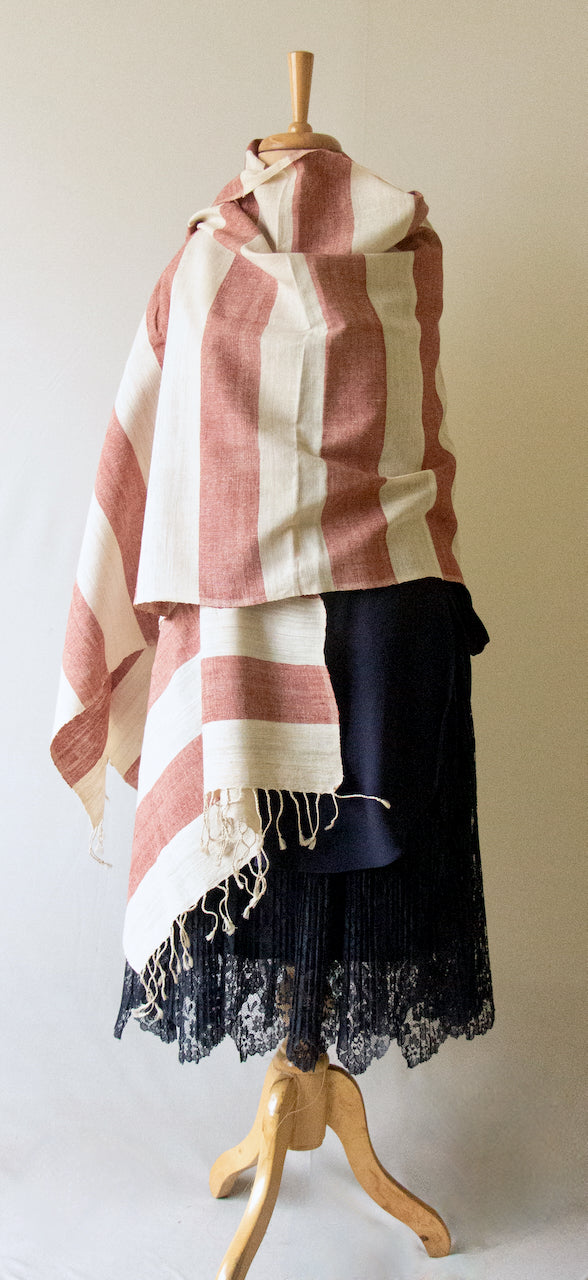 Pink Stripe Natural Dyed Eri silk Handloom Shawl from Assam