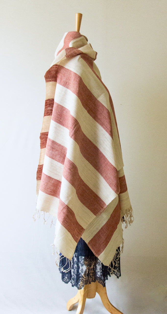 Pink Stripe Natural Dyed Eri silk Handloom Shawl from Assam