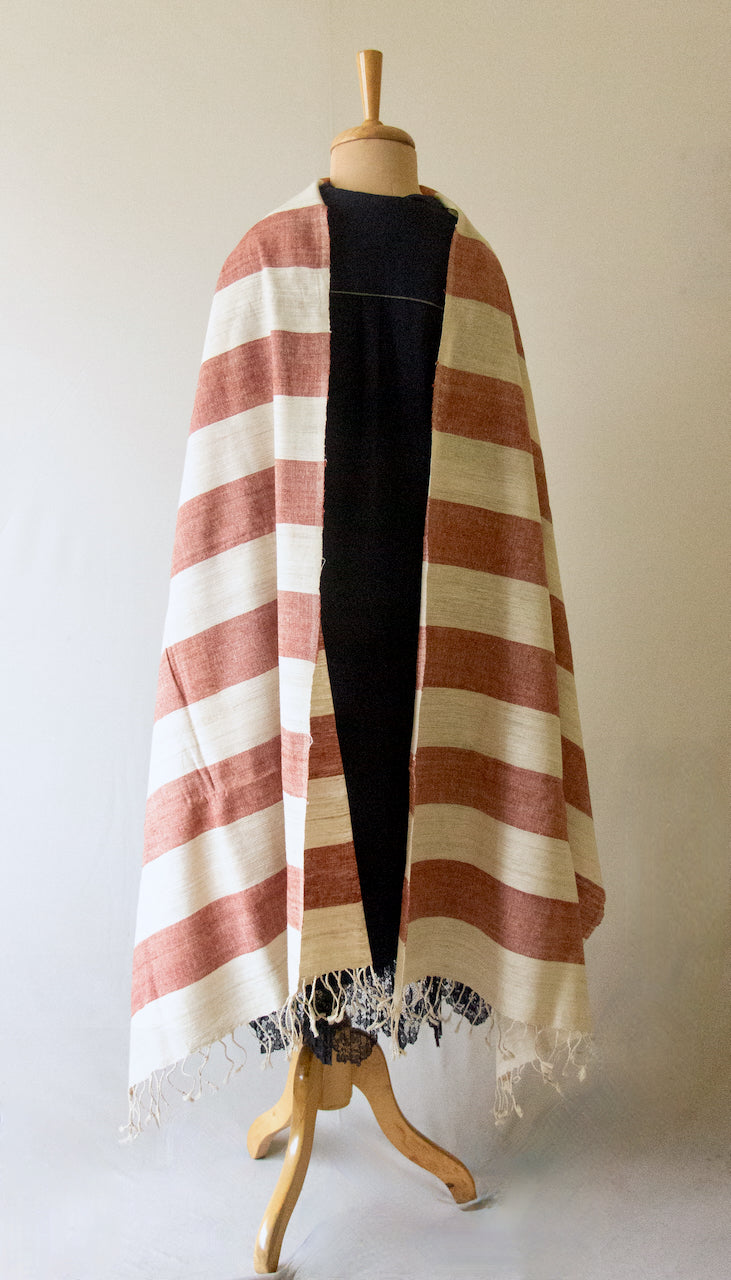 Pink Stripe Natural Dyed Eri silk Handloom Shawl from Assam