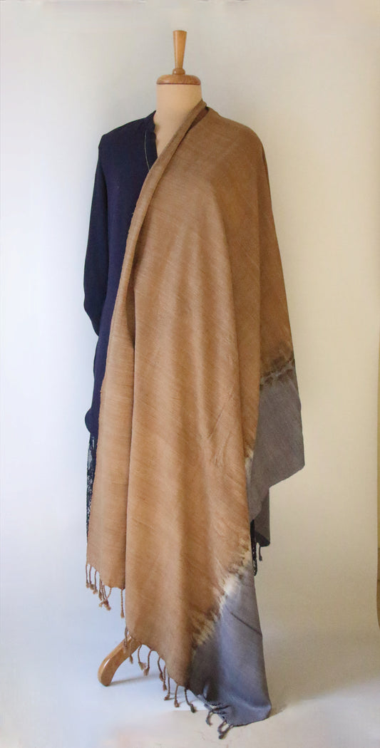 Tie & dye Handwoven Natural Dyed Eri Silk Throw / Shawl from Assam