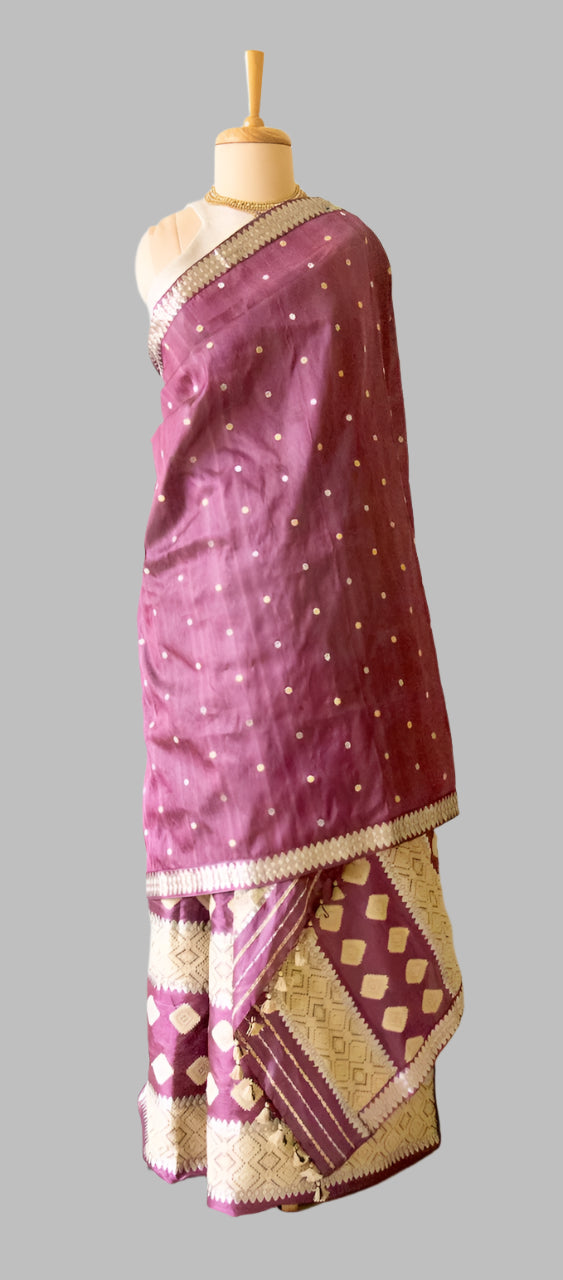 Wine Colour  Tassar Silk & Mulberry Silk  Mekhla Chador Set