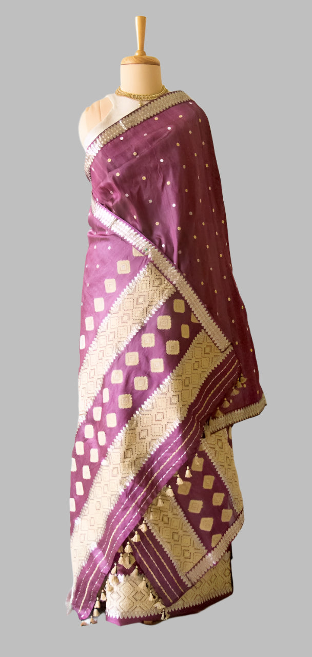 Wine Colour  Tassar Silk & Mulberry Silk  Mekhla Chador Set