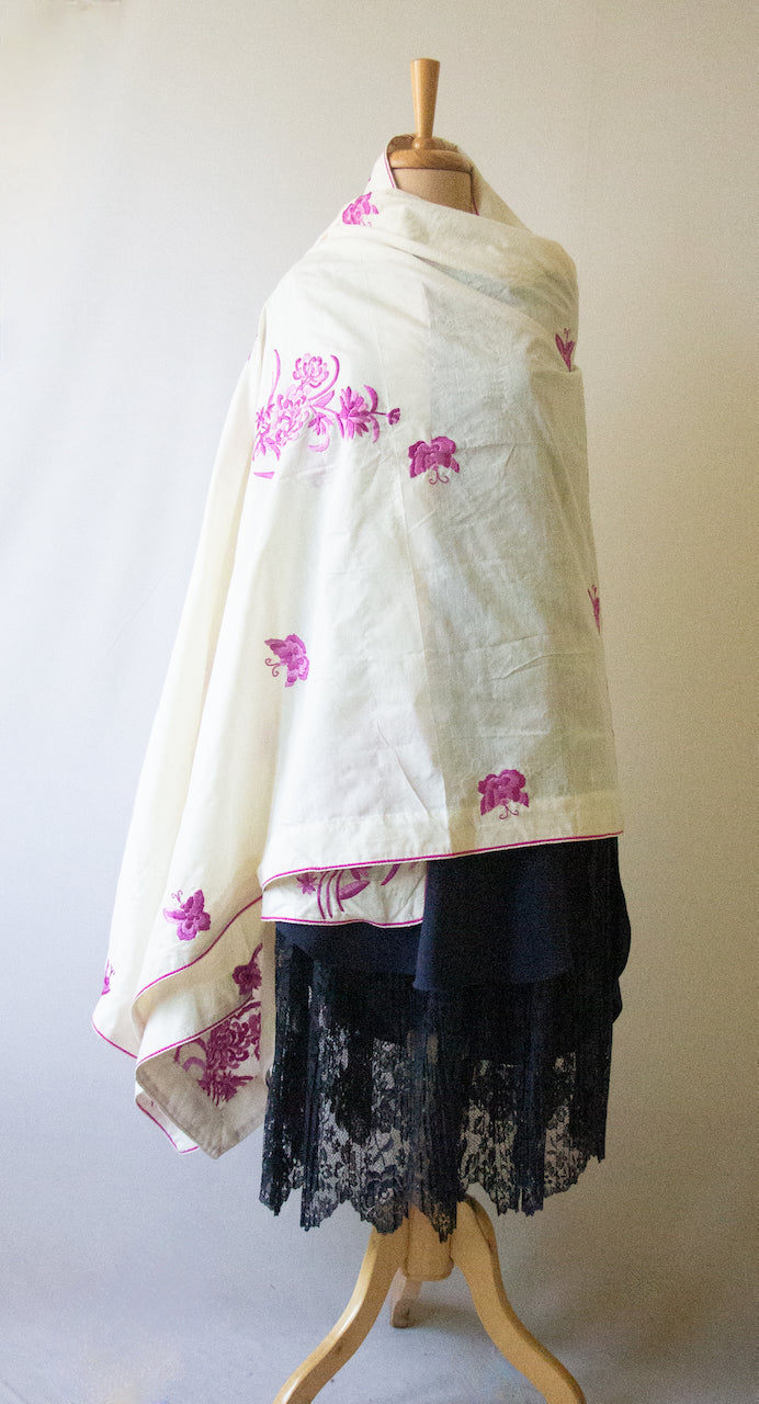 Pure Silk Dupatta / Wrap with Hand Embroidered Parsi embroidery