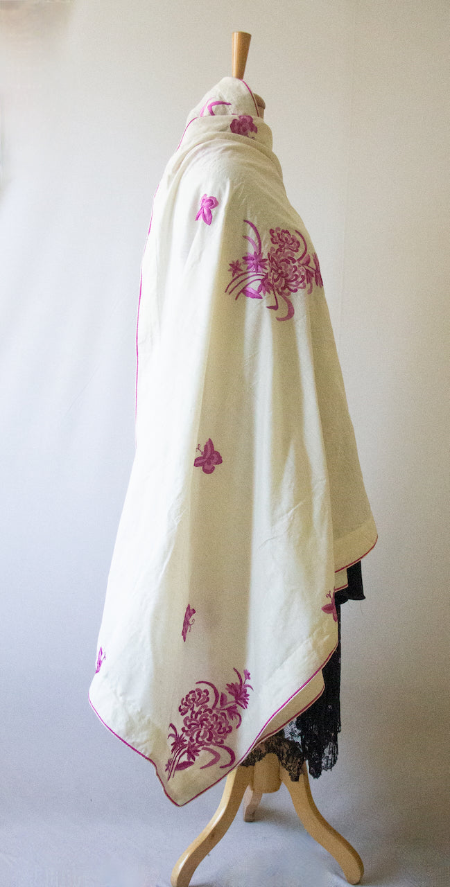 Pure Silk Dupatta / Wrap with Hand Embroidered Parsi embroidery