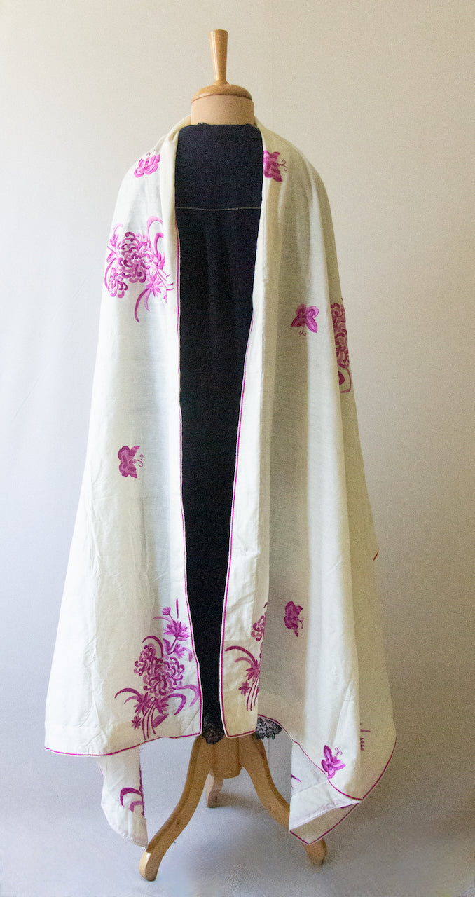 Pure Silk Dupatta / Wrap with Hand Embroidered Parsi embroidery