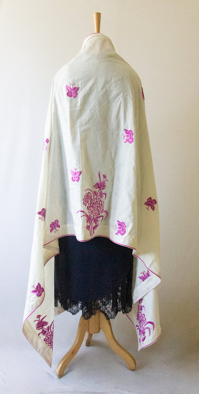 Pure Silk Dupatta / Wrap with Hand Embroidered Parsi embroidery