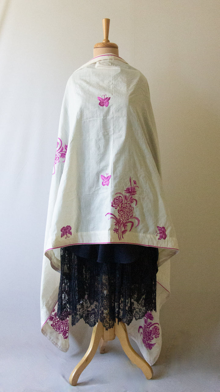 Pure Silk Dupatta / Wrap with Hand Embroidered Parsi embroidery