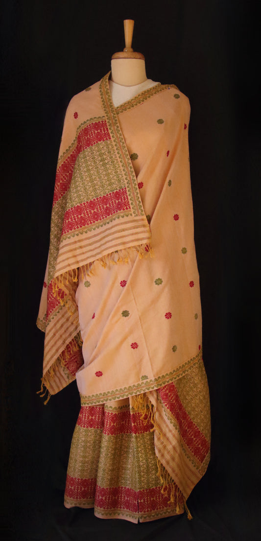 Natural Dyed Cotton Handloom Mekhela Chador Set from Assam