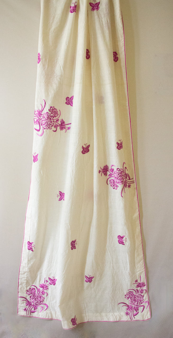 Pure Silk Dupatta / Wrap with Hand Embroidered Parsi embroidery
