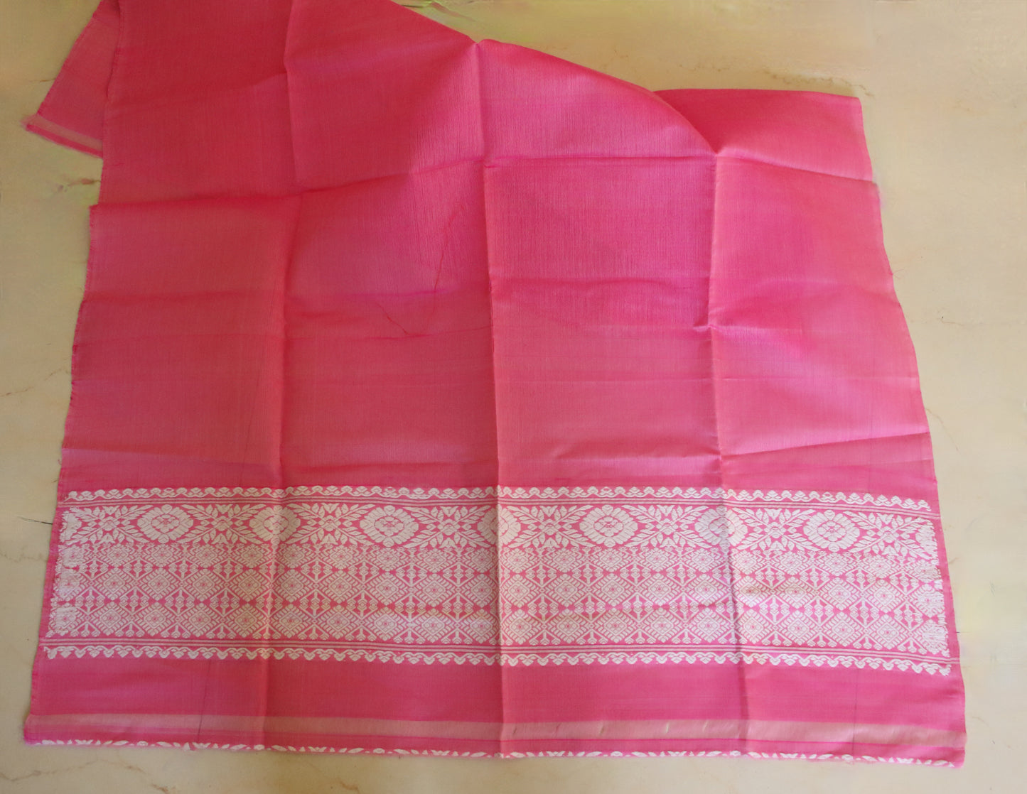 Pink Cotton Silk Handloom Mekhela Chador Set from Assam