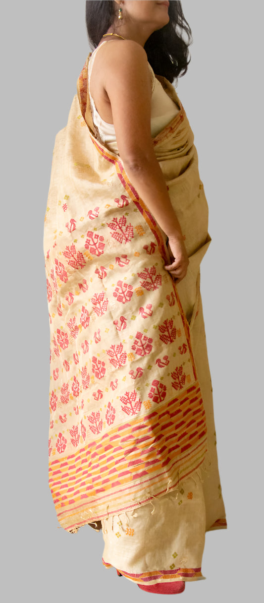 Muga Silk Saree with natural dyed Eri Silk  motifs from Assam