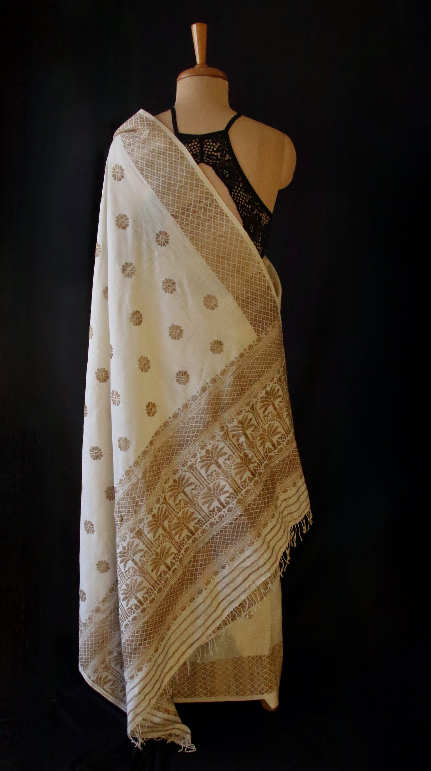 Eri Silk Saree in Natural Off White colour from Assam