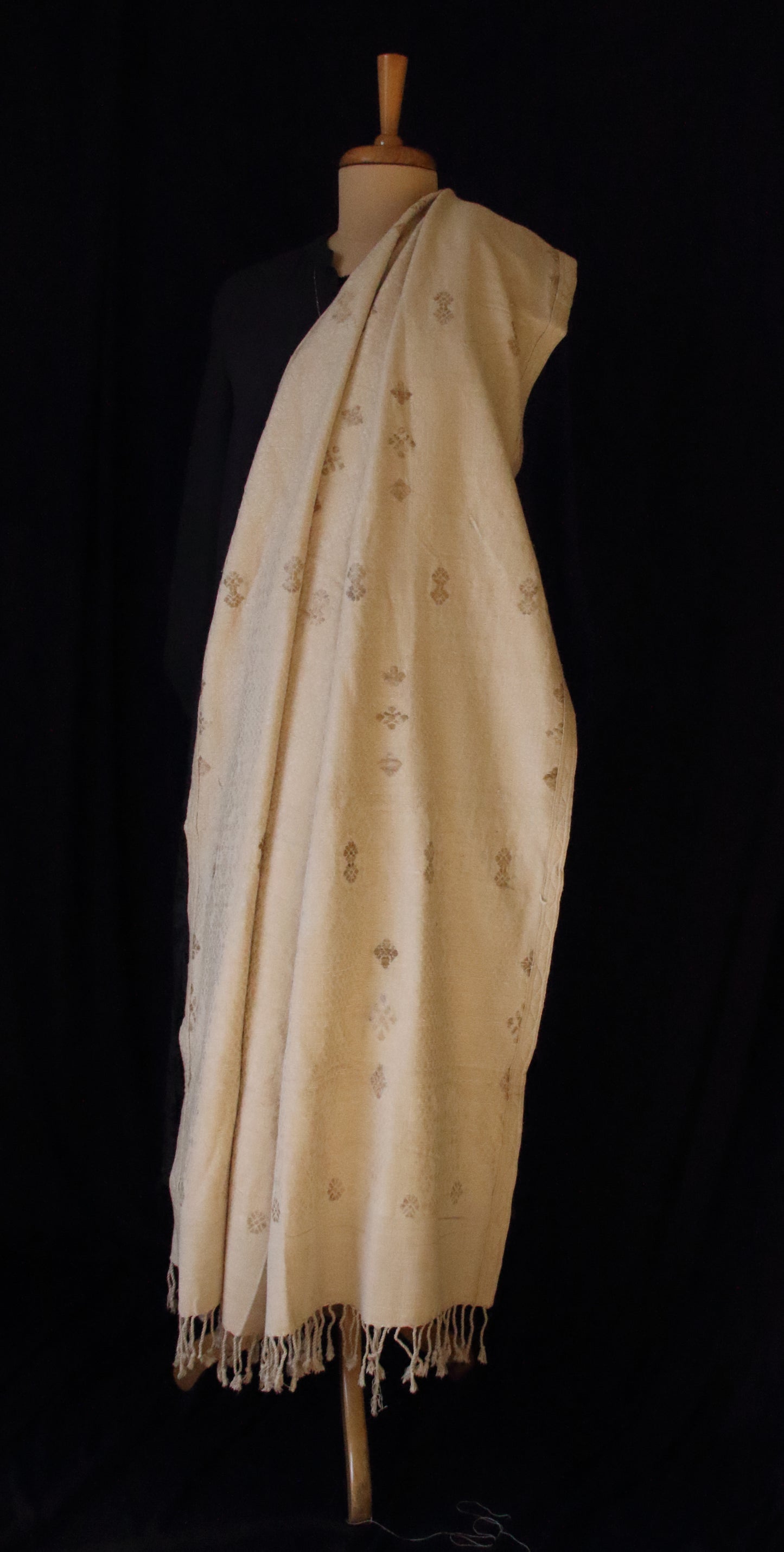 Natural Beige Colour all over patterned Eri Silk Throw / Shawl from Assam