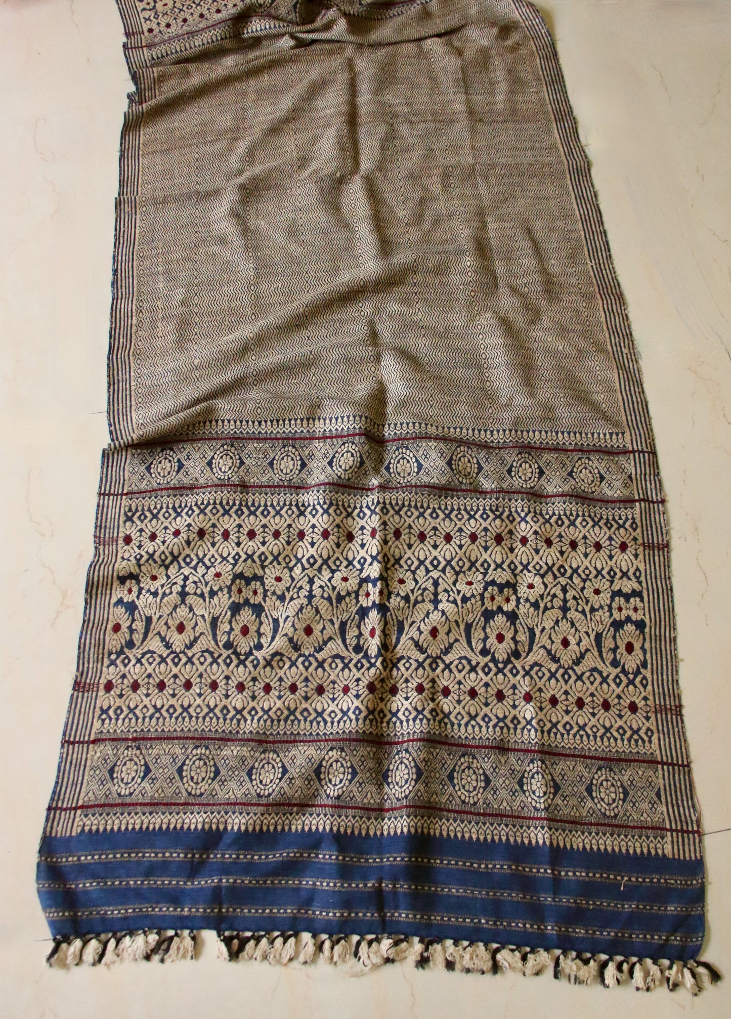 Indigo Eri Silk Handwoven Small Size Shawl from Assam