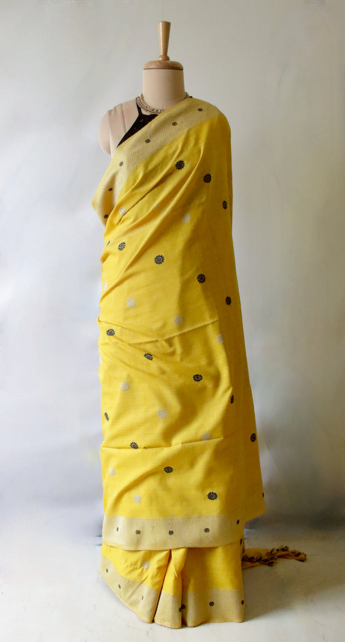 Turmeric Yellow Natural Dyed Handloom Eri Silk Saree from Assam