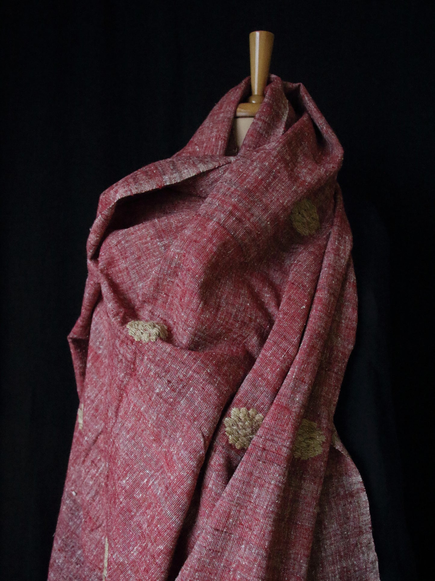 Extra Large Handwoven Maroon Hand Spun Eri Silk Shawl From Assam