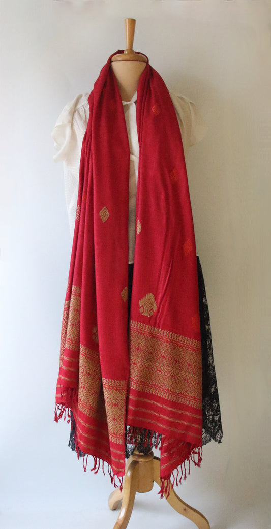 Maroon Natural Dyed Silk Handwoven Shawls / Dupatta from Assam