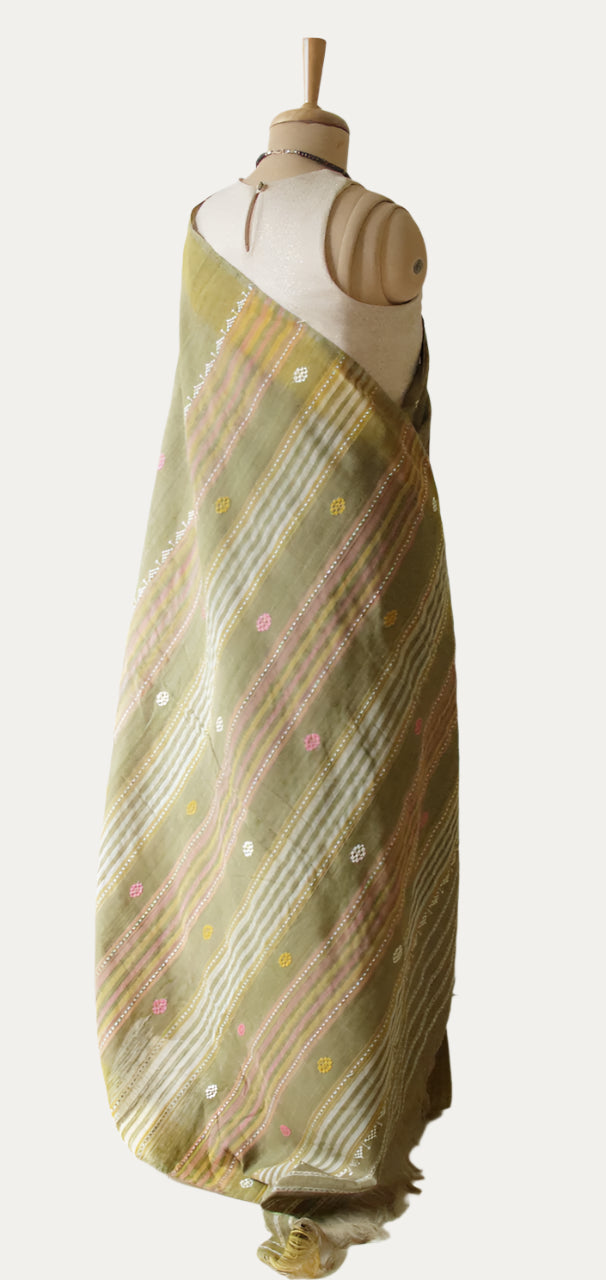 Handwoven Soft Green Natural Dyed Eri Silk Sari from Assam
