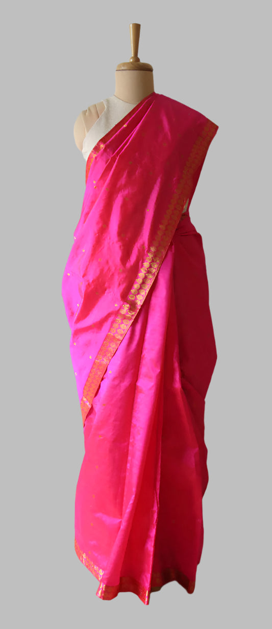 Dark Pink Colour Handloom Mulberry Silk Saree from Assam