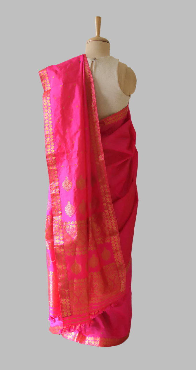 Dark Pink Colour Handloom Mulberry Silk Saree from Assam