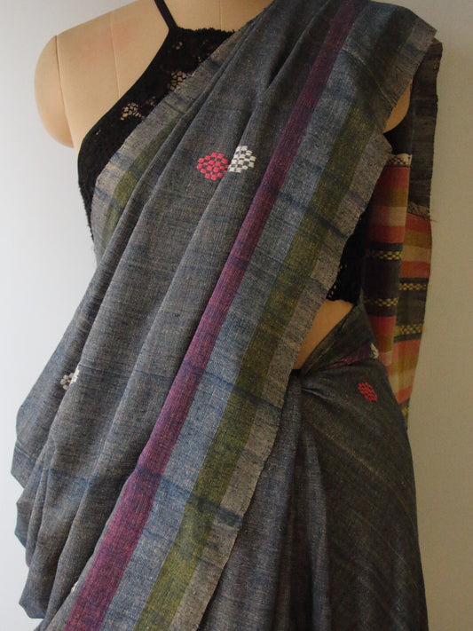 Handwoven Indigo colour Natural Dyed Eri Silk Sari from Assam