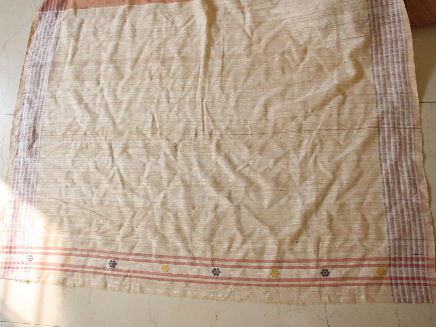 Handwoven soft brick colour Natural Dyed Eri Silk Sari from Assam