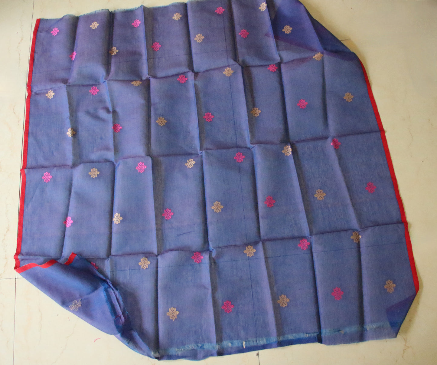 Two Tone Blue Cotton Silk Handloom Mekhela Chador Set