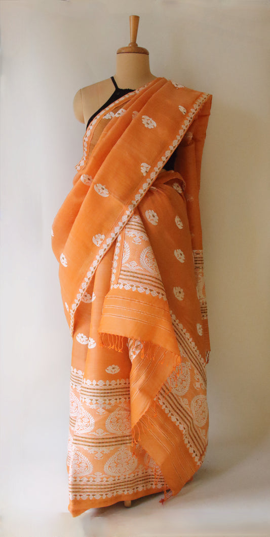 Light Orange Cotton Silk Handloom Mekhela Chador Set