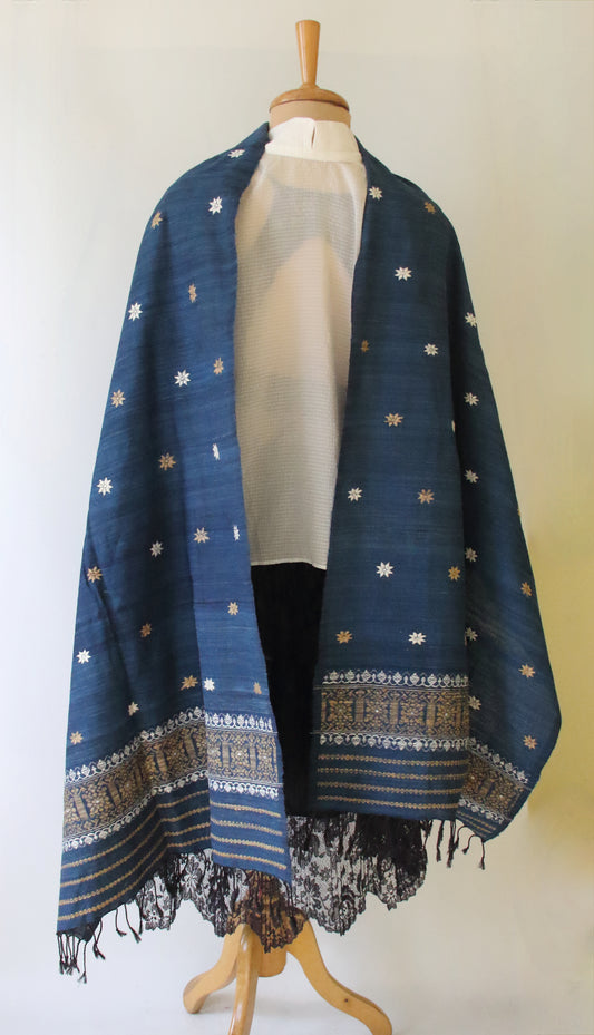 Natural Indigo dyed Eri Silk Handwoven Scarf / Stole from Assam