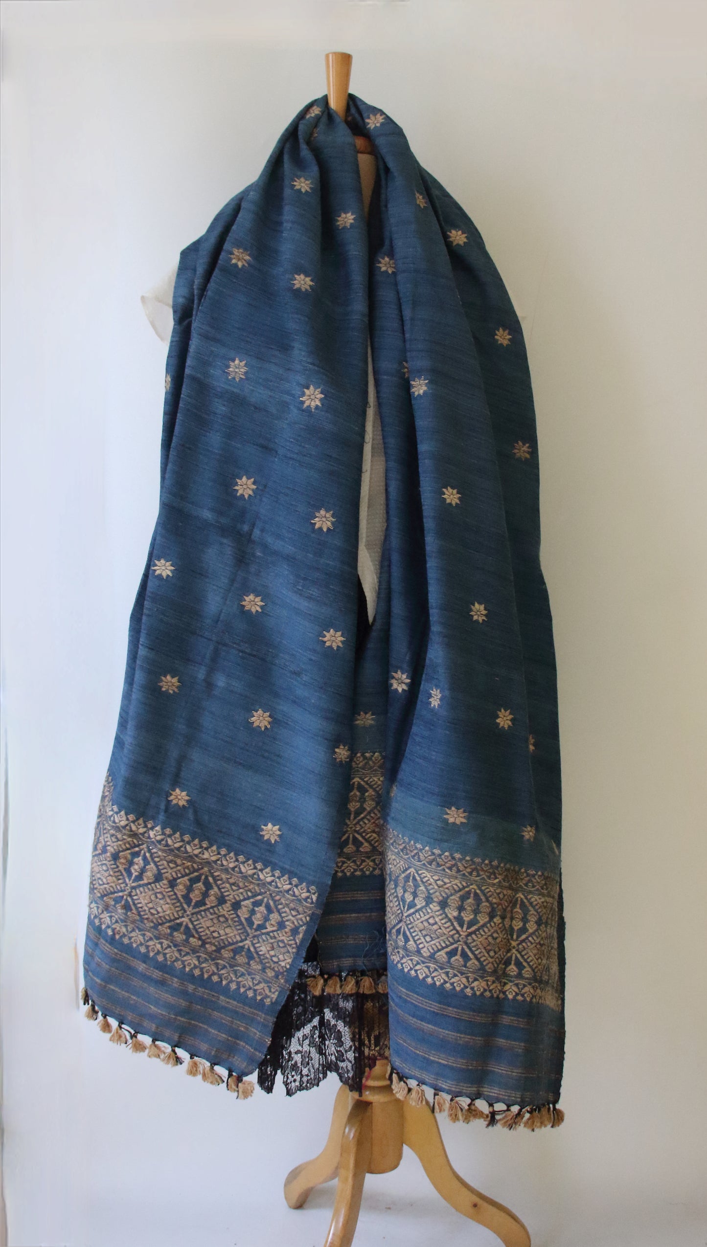 Handwoven Indigo Natural Dyed Hand Spun Eri Silk Shawl From Assam