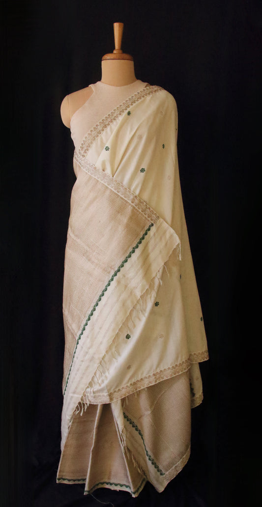 Natural Off white Eri Silk Traditional Mekhela Chador Set from Assam