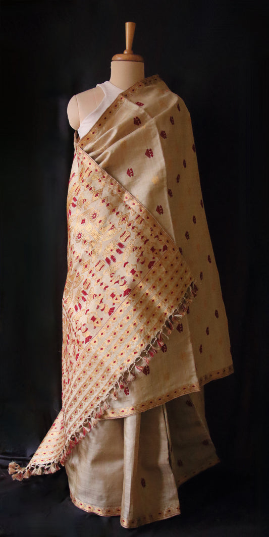 Handloom Traditional Design Muga Silk Saree from Assam