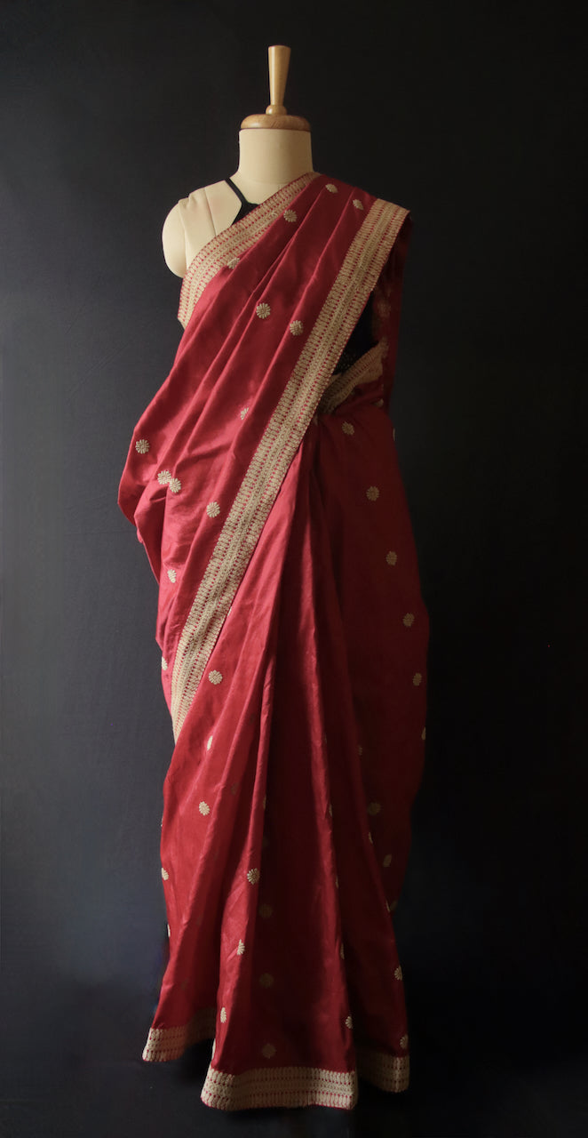 Deep Maroon Handloom Silk Saree from Assam -Made To Order